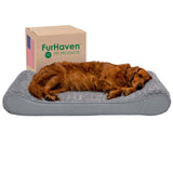 Furhaven Orthopedic Dog Bed for Large Dogs w/ Removable Washable Cover, For Dogs Up to 75 lbs - Ultra Plush Faux Fur & Suede Luxe Lounger Contour Mattress - Gray, Jumbo/XL Ultra Plush (Gray) 45.0